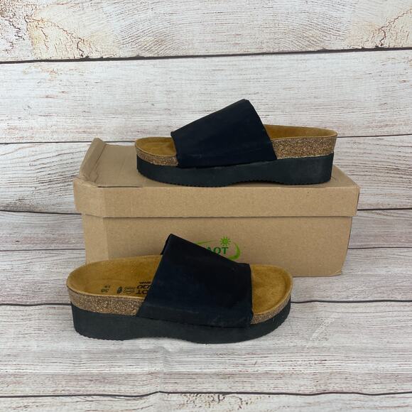 NAOT Tampa Womens Sz EU 36 US 5 Wedge Sandals Black Stretch - Picture 1 of 11